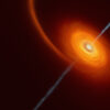 Ilustración de un agujero negro tragando una estrella. Por Martin Kornmesser.