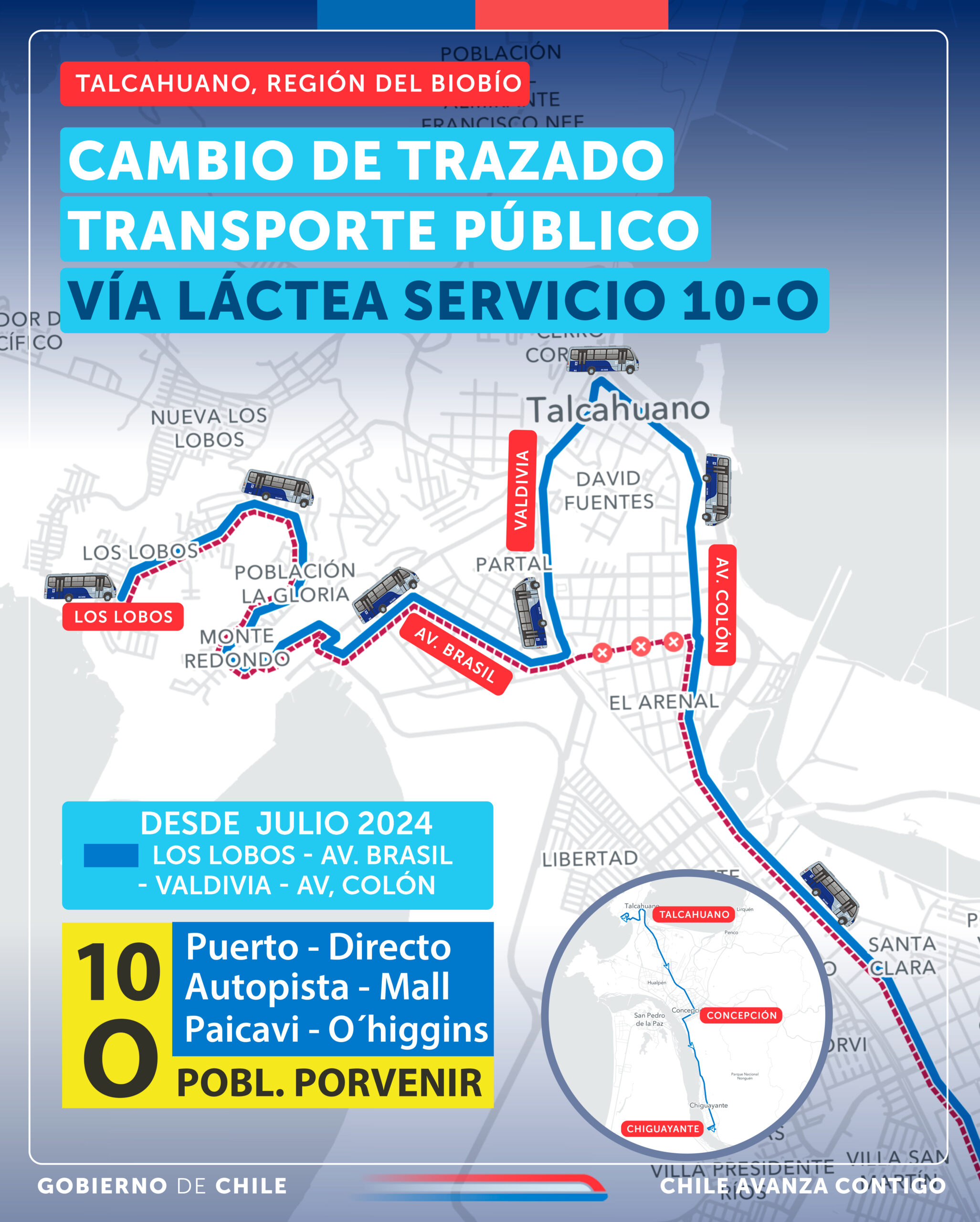 Dentro de las medidas de mejora al transporte público, se determinó modificar el trazado del recorrido 10 Vía Láctea O por el centro de Talcahuano || Seremi de Transportes del Biobío