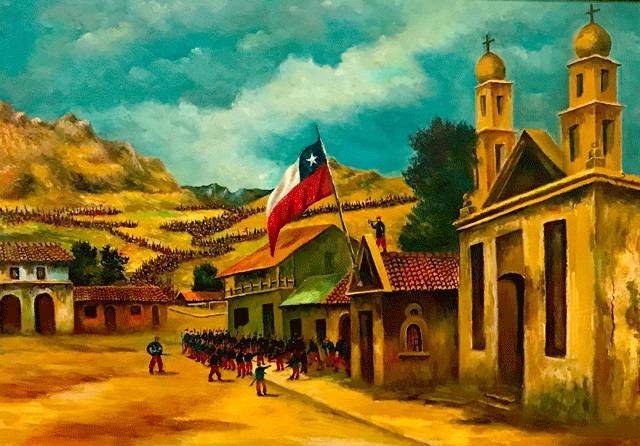 Óleo de la Iglesia de La Concepción, Perú, 1882; en honor a los Héroes de esta batalla se conmemora el Día de la Bandera || Wikimedia