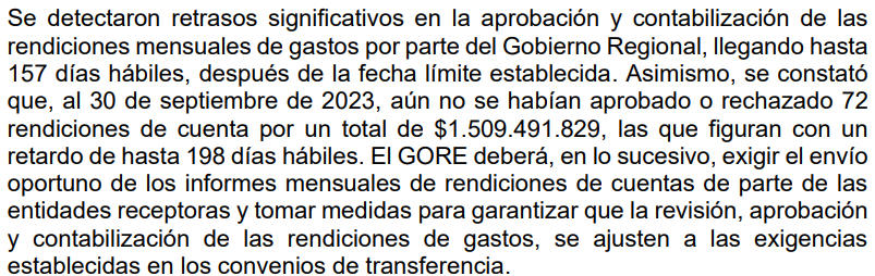 Extracto de las irregularidades en rendición de cuentas en el Gobierno Regional, dirigido por Rodrigo Díaz