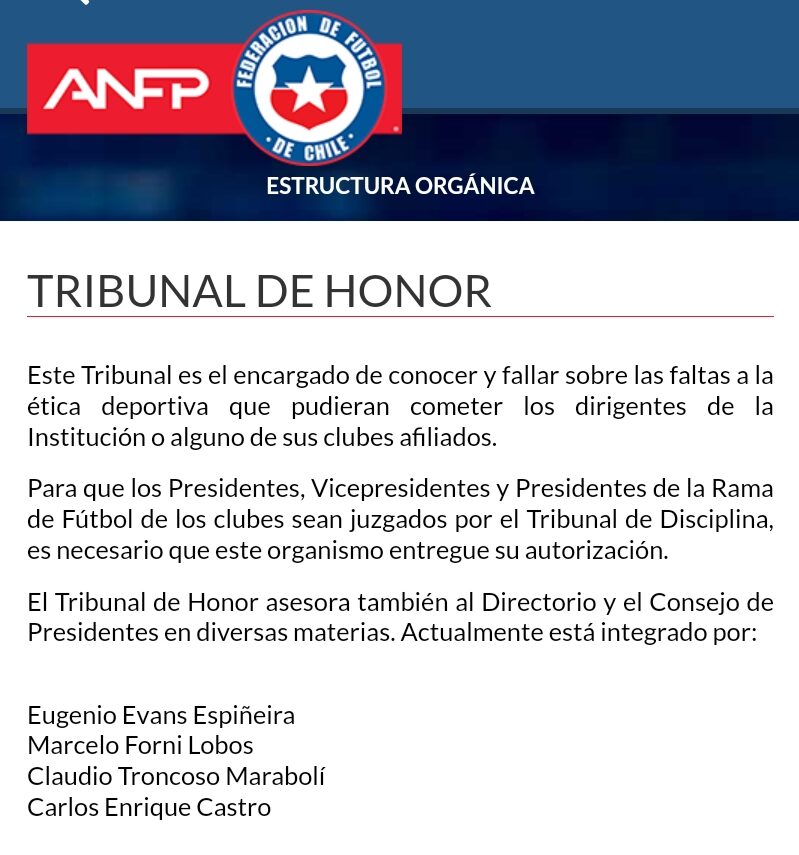 Tribunal de Honor ANFP sin Luis Hermosilla