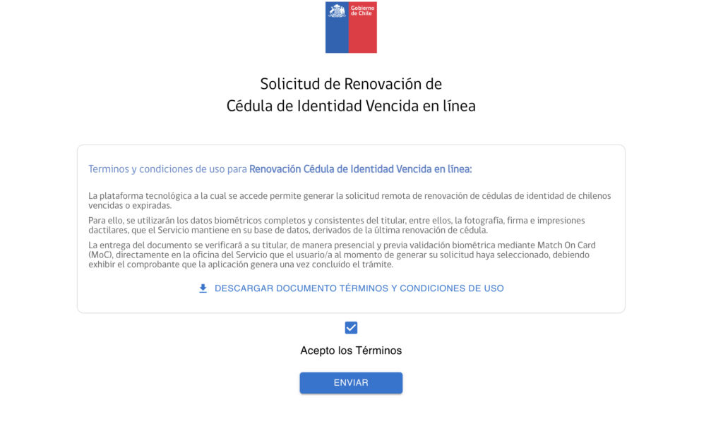 Solicitud de Renovación de Cédula de Identidad Vencida en línea