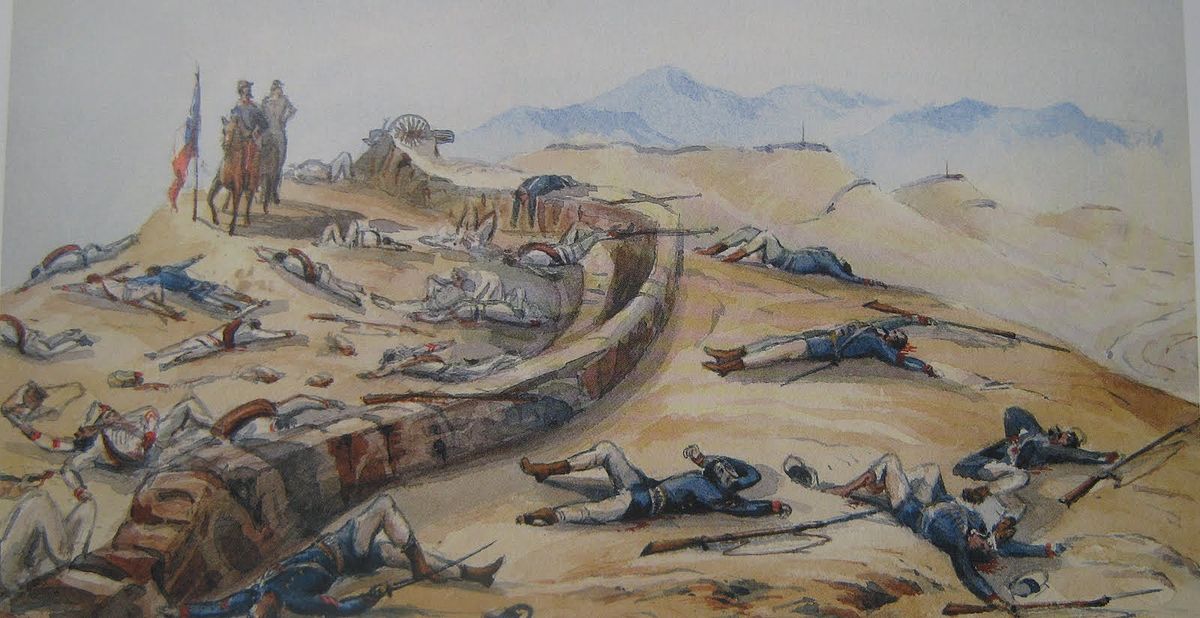 Batalla de Chorrillos, que se rememora el Día del Veterano || Acuarela de Rudolph de Lisle, 1881.